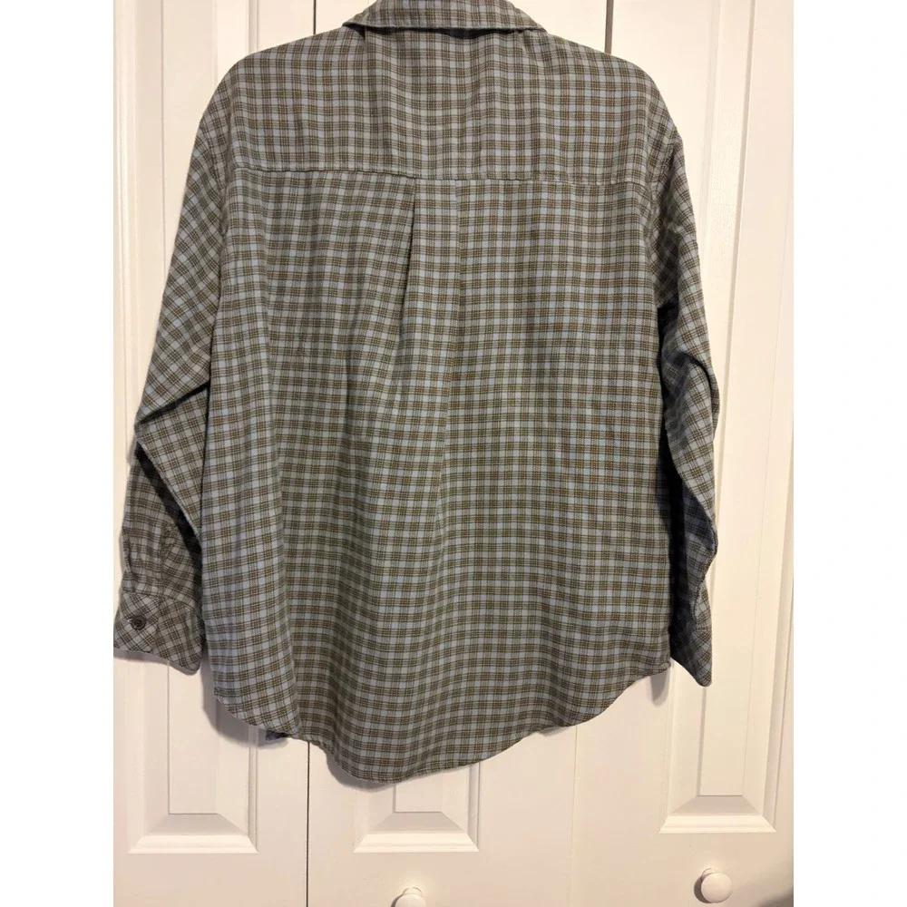 Wild Fable Button Down Plaid Shirt Blue Olive Green Side Pockets Size M‎
